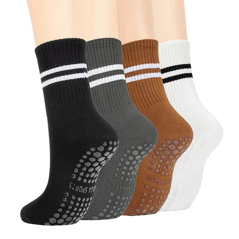 4Pairs Women Anti-Skid Yoga Socks Grips Cotton Mid-Tube Bottom Breathable Fitness Dance Barre Workout Pilates Socks 8 Colors