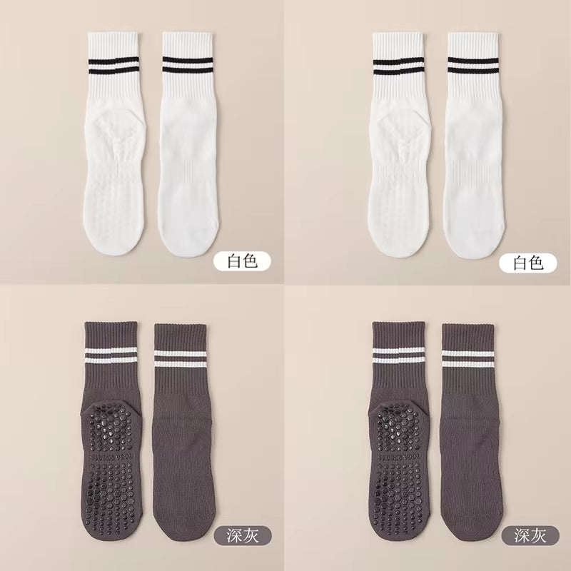 4Pairs Women Anti-Skid Yoga Socks Grips Cotton Mid-Tube Bottom Breathable Fitness Dance Barre Workout Pilates Socks 8 Colors